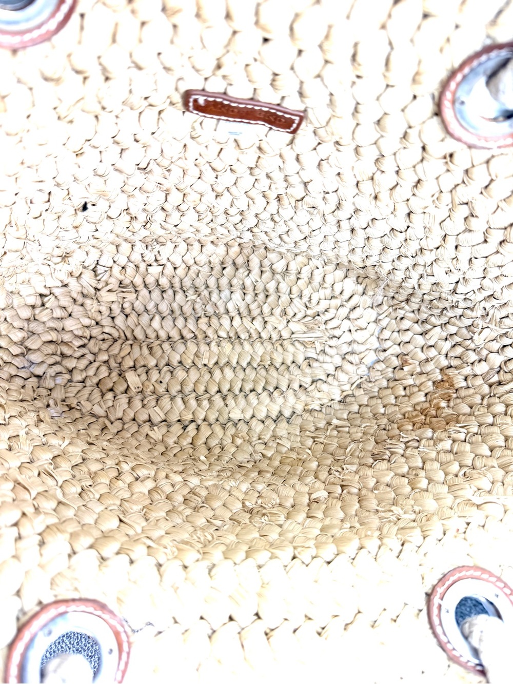 Lands End Woven Raffia Beach Shopper Summer Large Straw Tote Bag Leather Accents - Picture 8 of 11